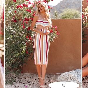 VICI DOLLS STRIPED CUTOUT MIDI DRESS